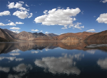 Pangongtso Lake reflects the sky.