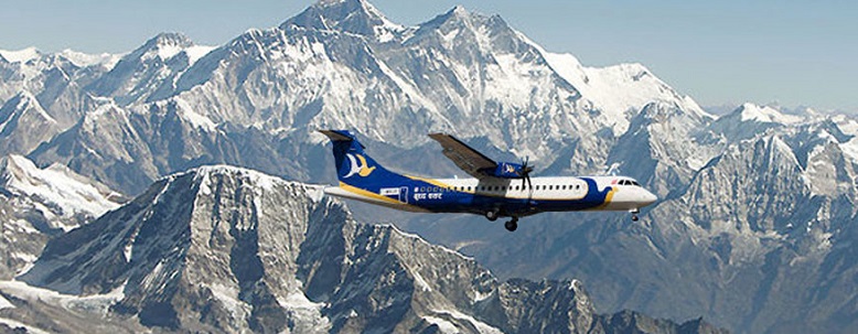 A Nepal flight flying in the air Nepal to Tibet air