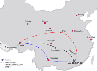 There's only one direct flight from Guangzhou to Tibet currently. There's only one direct flight from Guangzhou to Tibet currently.