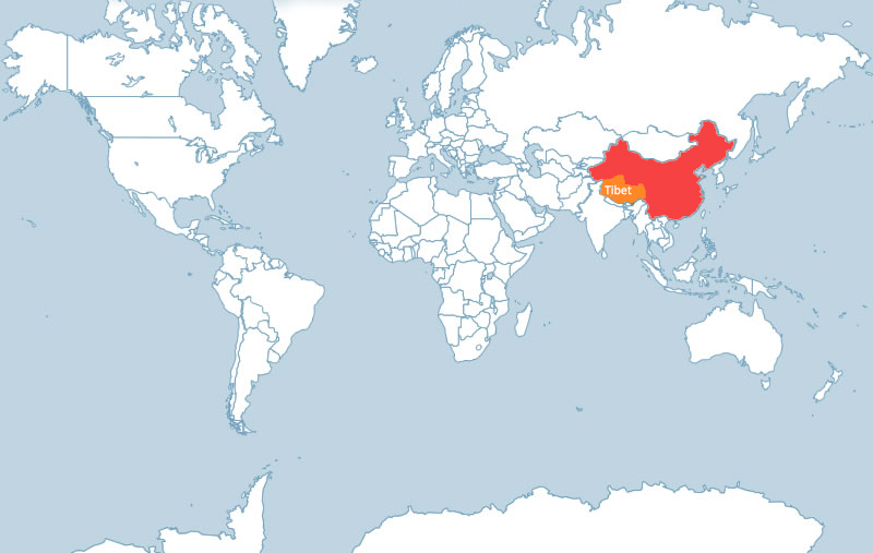 Tibet Located On World Map 98627 