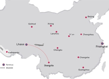 See the flight route from Shangri-la to Lhasa. See the flight route from Shangri-la to Lhasa.