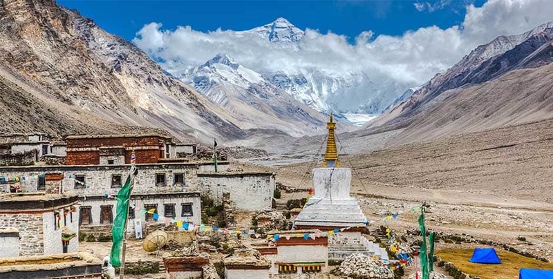Far view of Mt.Everest from the Rongbuk Monastery. Far view of Mt.Everest from the Rongbuk Monastery.