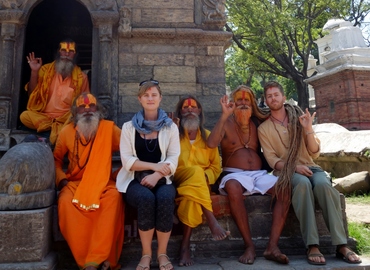 Tourists with ascetic monks in Kathmandu Tourists with ascetic monks in Kathmandu