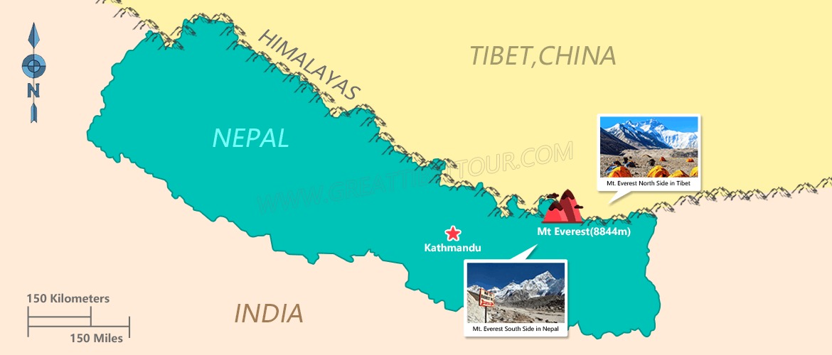 Map of Everest Base Camp in Tibet and Nepal. Map of Everest Base Camp in Tibet and Nepal.