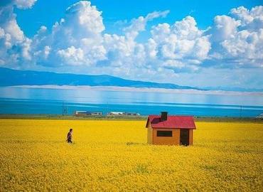 Far view Qinghai Lake from a Tibet train Far view Qinghai Lake from a Tibet train