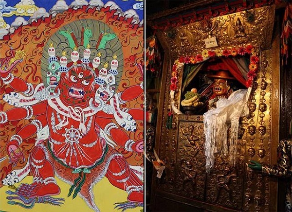 Hayagriva statue and Thangka